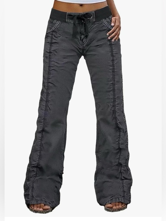 Flamingals Pants - Flamingals Solid Stitch Detail Drawstring Mid Rise Straight Leg Cargo XS NWT